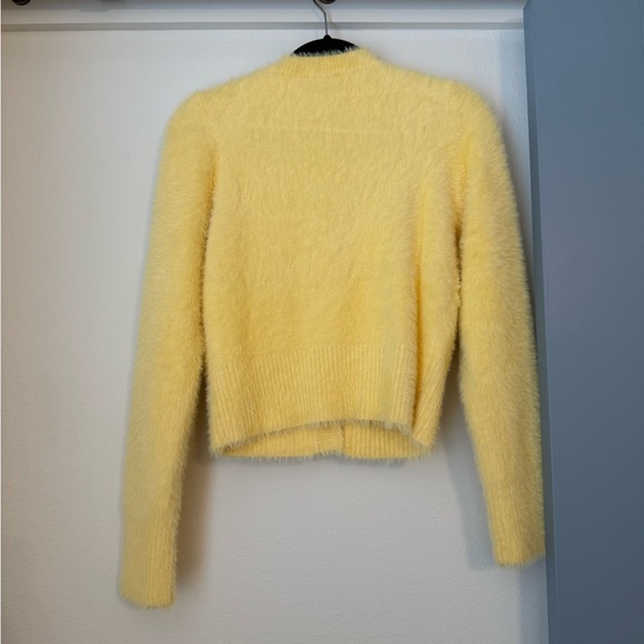 NWT VICI Yellow Fuzzy Knit Pearl Heart Button Front Cardigan- Size Small - Picture 10 of 13